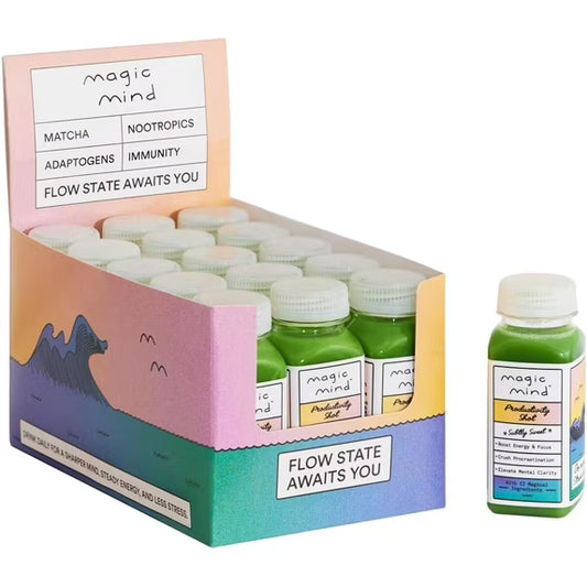 Magic Mind Energy & Focus Shots – No Jitters, Ashwagandha, B12, Matcha, Mushrooms, 2oz, Pack of 15